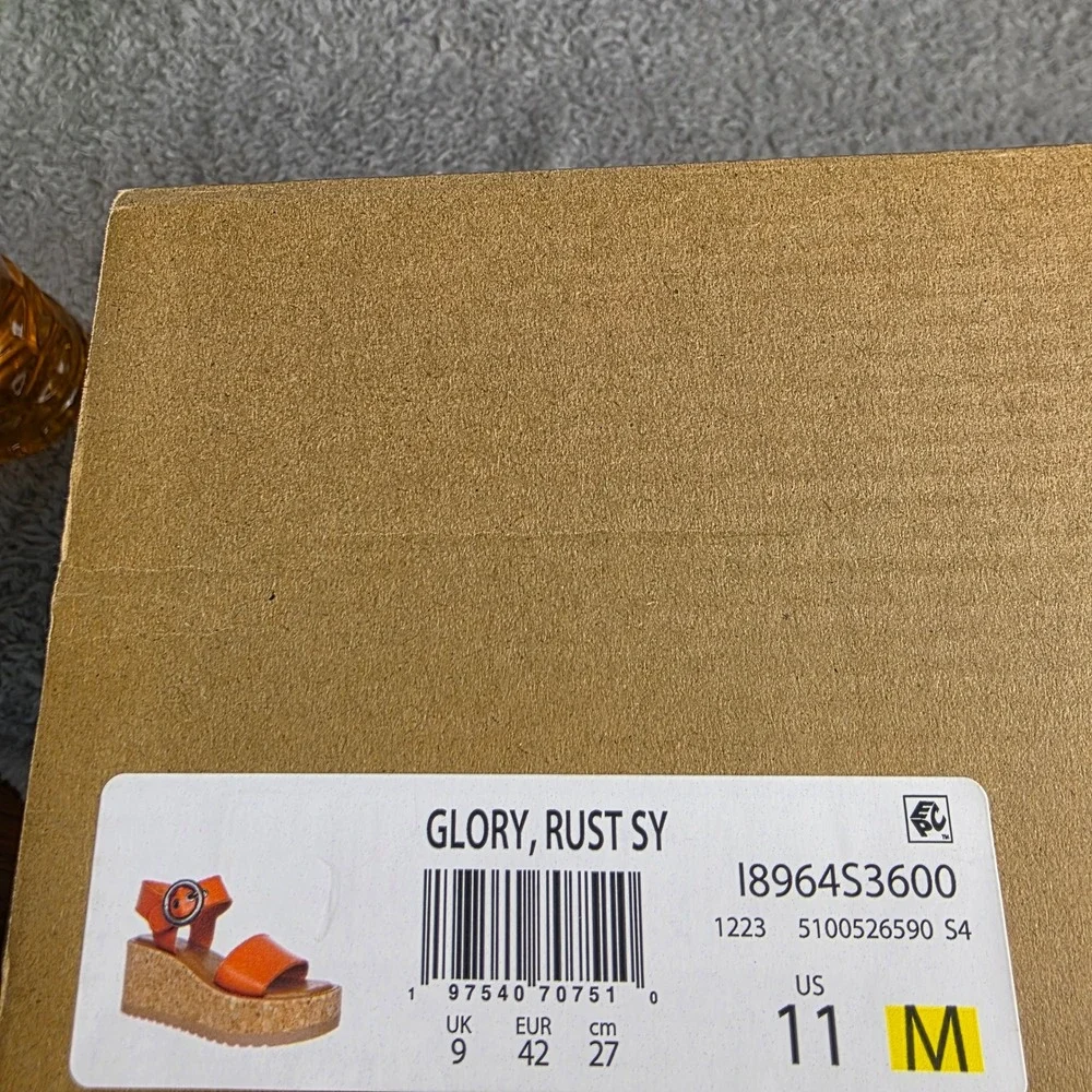 Zodiac Glory Rust‎ Orange Cork Platform Wedge Sandals Womens 11 M NEW